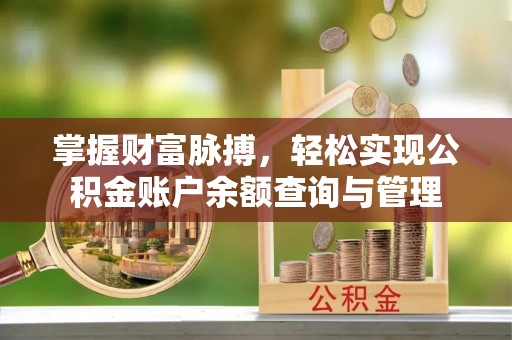 池州掌握财富脉搏，轻松实现公积金账户余额查询与管理