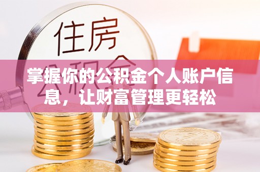 池州掌握你的公积金个人账户信息，让财富管理更轻松